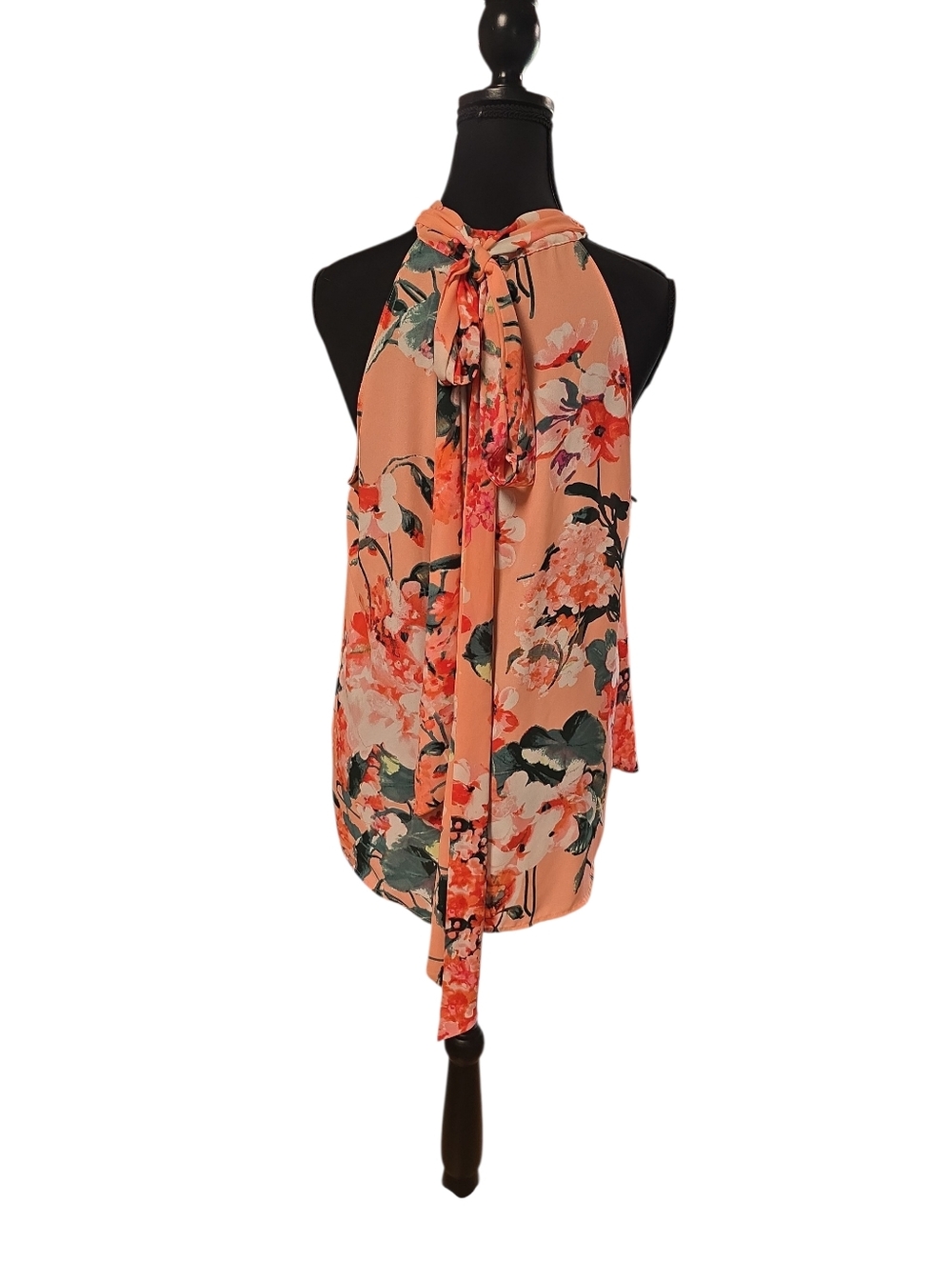 Sleeveless 7th Ave New York And Co. Pink Floral Halter Neck Top L - Picture 4 of 5